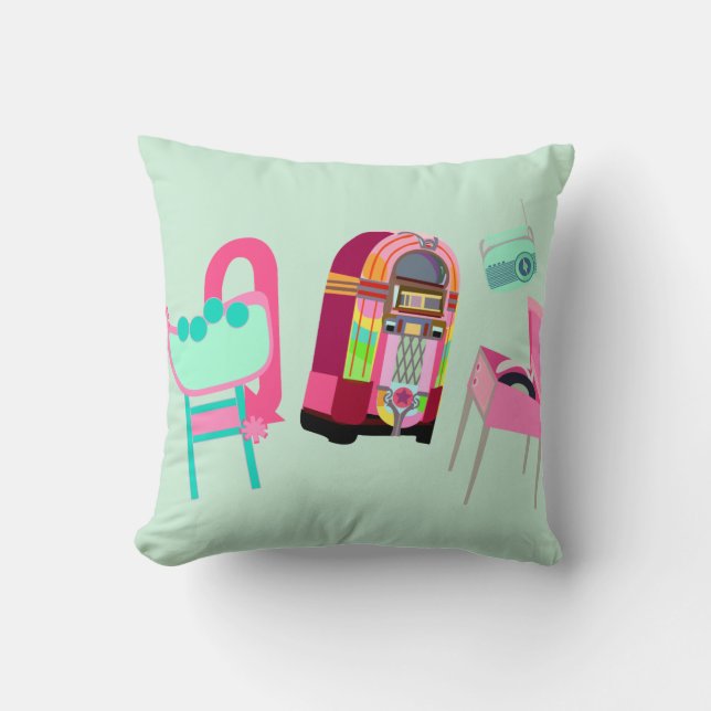 Cojín Decorativo Fun Music Fifties Jukebox Cute Retro Art (Anverso)