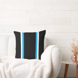 Cojín Decorativo Fun Sleek Sky Blue Rayas de Carreras Blanca en neg