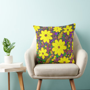 Cojín Decorativo Fun Yellow Retro Daisy Colorful Foliage