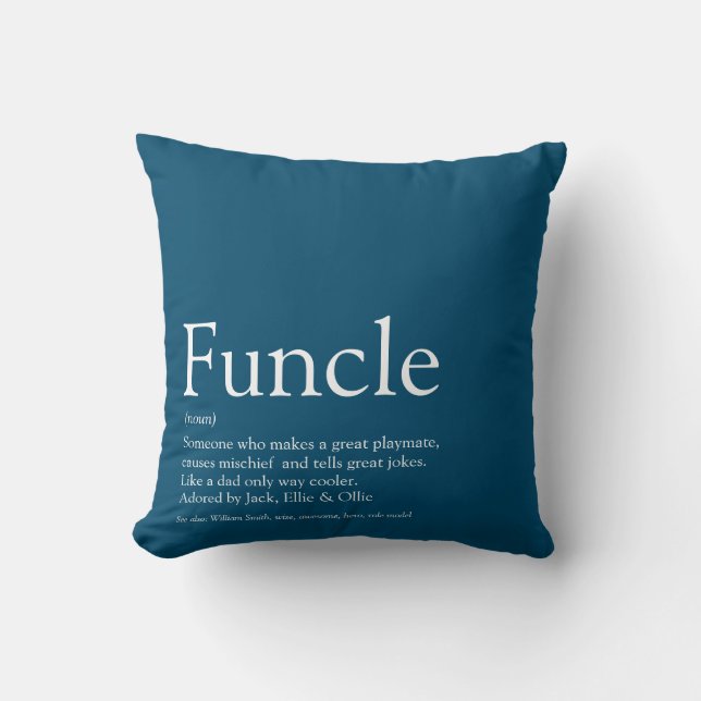 Cojín Decorativo Funcle, Uncle Definition Modern Blue Fun (Anverso)