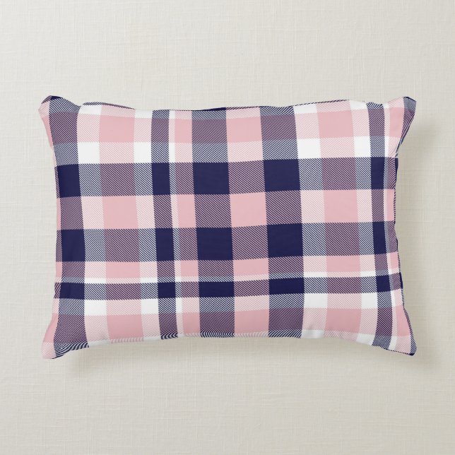 Cojín Decorativo Funda rosa y marina, a cuadros, tartán sin soldadu (Anverso)