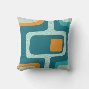 Cojín Decorativo Funky Abstracto de Época Media en Aqua, Naranja, V