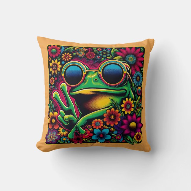 Cojín Decorativo Funky Guay Frog Peace Sign (Anverso)