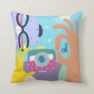 Cojín Decorativo Funky Lilac Personalizado Cat Shades Cámara Mano A