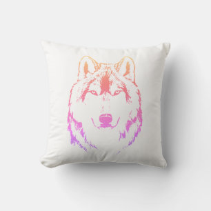 Cojín Decorativo Funky Purple Pink Yellow Wolf Face Sketch