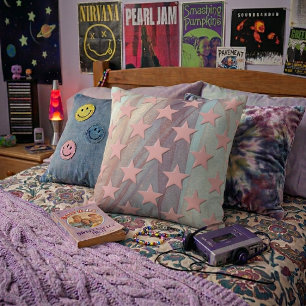 Cojín Decorativo Funky Retro Abstract Estrellas Rosadas En Chiffon 