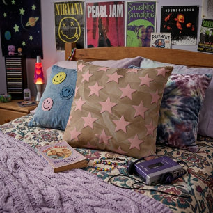 Cojín Decorativo Funky Retro Abstract Estrellas Rosadas Sobre Chiff