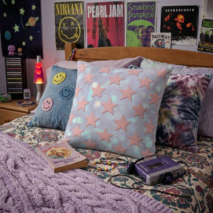 Cojín Decorativo Funky Retro Resumen de estrellas rosas con brillo