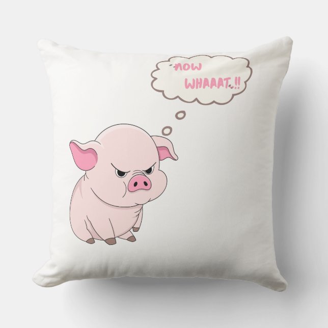 Cojín Decorativo Funny Angry Pig Now Whaaat Meme Throw Pillow (Anverso)
