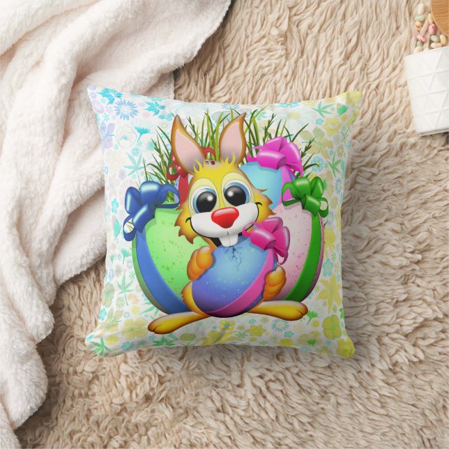 Cojín Decorativo Funny Bunny biting an Easter Egg (Manta)