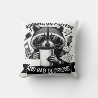 Cojín Decorativo Funny Coffee Raccoon – Caffeine & Bad Choices Art