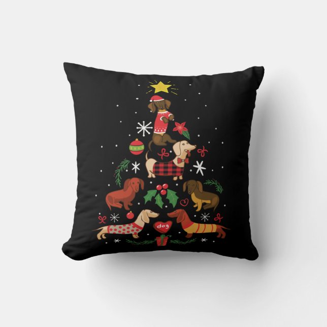 Cojín Decorativo Funny Dachshund Christmas Tree (Anverso)