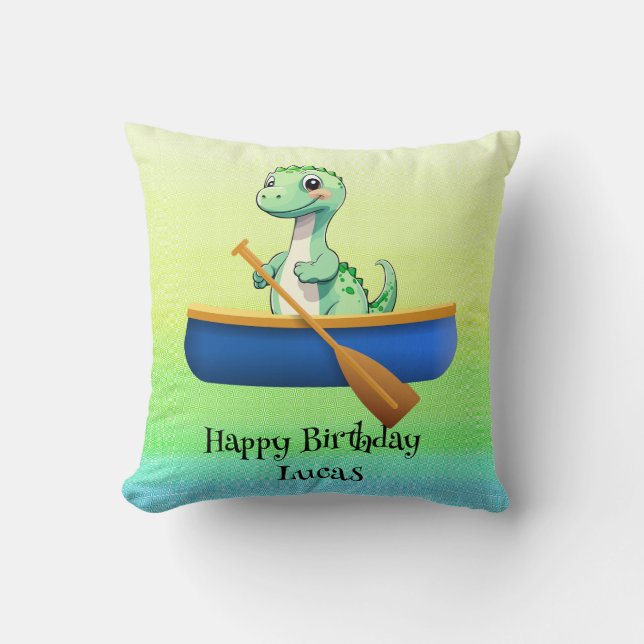 Cojín Decorativo Funny dinosaur Kayak vela Fiesta de cumpleaños (Anverso)