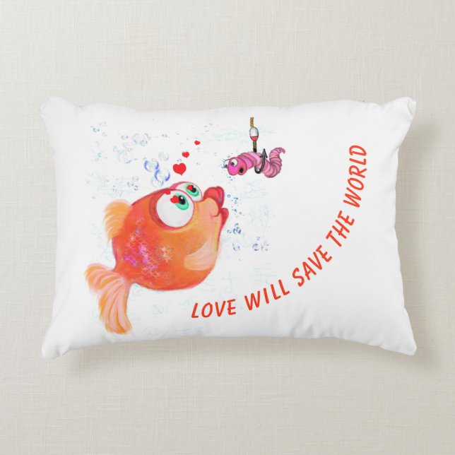 Cojín Decorativo Funny Fish and Worm Pillow - Texto Personalizado (Anverso)
