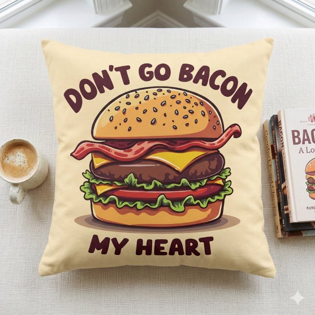Cojín Decorativo Funny Food Pun Bacon Lover Cheeseburger Design (Funny Food Pun Bacon Lover Cheeseburger Design Throw Pillow Mockup A)