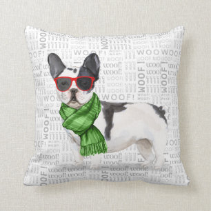 Cojín Decorativo Funny Navidades de la acuarela de Boston Terrier
