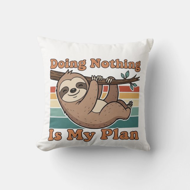 Cojín Decorativo Funny Retro Sloth Square Throw Pillow (Anverso)