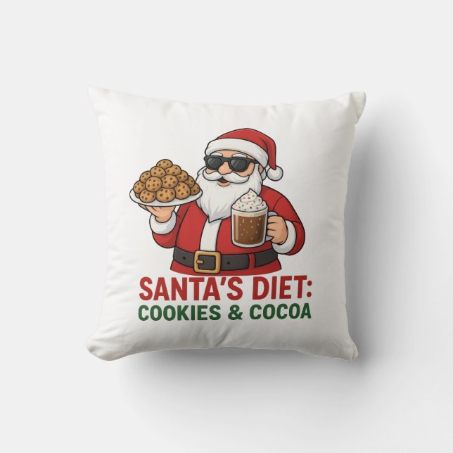 Cojín Decorativo Funny Santa Mug – Santa’s Diet: Cookies & Cocoa (Anverso)