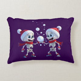 Cojín Decorativo Funny Santa Skeletons Having a Snowball Fight 