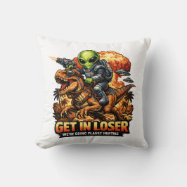 Cojín Decorativo Funny Sci-Fi Fantasy Meme Art, Alien Riding Dinosa