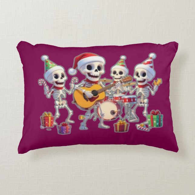 Cojín Decorativo Funny Skeleton Band Christmas & New Year – 3D Cart (Anverso)