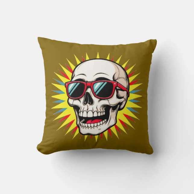 Cojín Decorativo **Funny Skull With Sunglasses – Cartoon Laughing S (Anverso)