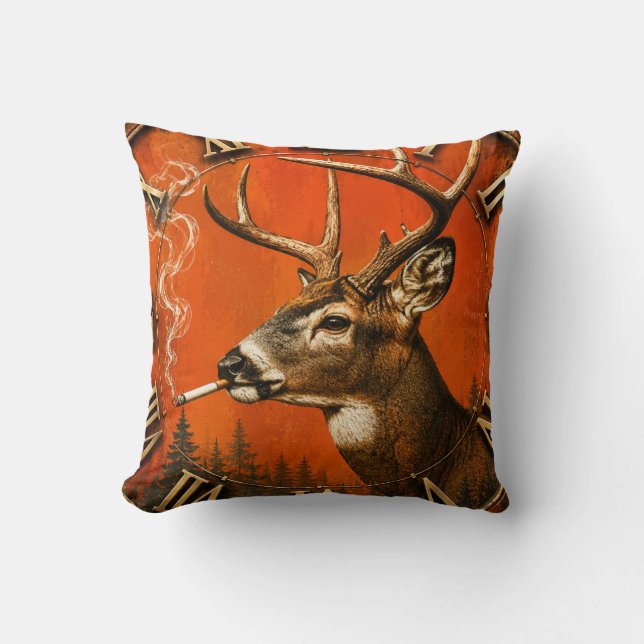 Cojín Decorativo Funny Smoking Deer Rustic Hunting Cabin  (Anverso)