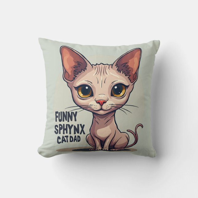 Cojín Decorativo Funny Sphynx Cat Dad Cartoon Art (Anverso)