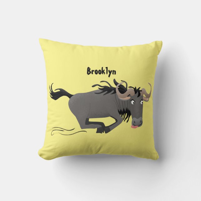 Cojín Decorativo Funny Wildebeest corriendo ilustracion personaliza (Anverso)