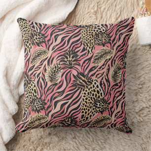 Cojín Decorativo Fusión de impresión de animales rosados - Patrón s