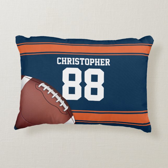 Cojín Decorativo Fútbol de hierro en la cuadrícula azul y Naranja