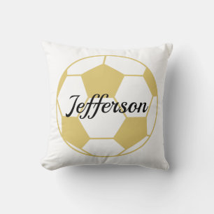 Cojín Decorativo Fútbol personalizado de oro y fútbol blanco