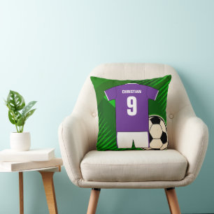 Cojín Decorativo Fútbol personalizado Jersey morado y blanco