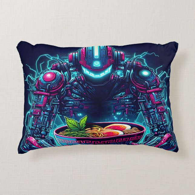 Cojín Decorativo Futuristic Cyberpunk Robot Neon Food Ramen (Anverso)
