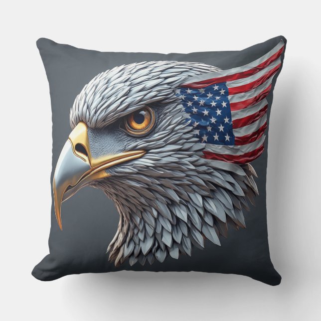 Cojín Decorativo Futuristic metallic eagle with American flag (Anverso)