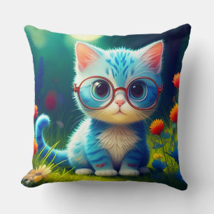 Cojín Decorativo Gafas de gatito azul lindo-276548