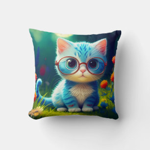 Cojín Decorativo Gafas de gatito azul lindo-276548