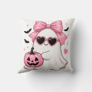Cojín Decorativo Gafas de sol con corazón de fantasma con lazo rosa