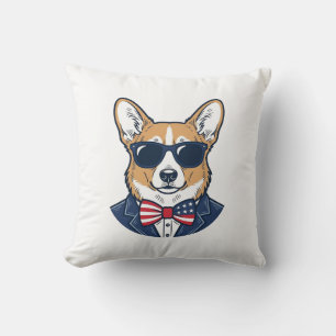 Cojín Decorativo Gafas de sol Corgi Patrióticas Arte Vector Vintage