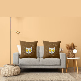 Cojín Decorativo Gafas De Sol De Gato Y Punto En Blanco Azul Amaril