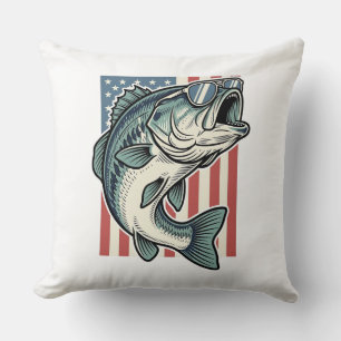 Cojín Decorativo Gafas de sol de pesca de lubina patrióticas vector