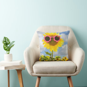 Cojín Decorativo Gafas de sol en un girasol