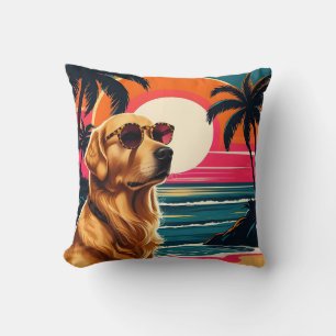 Cojín Decorativo Gafas de sol para perros retro playa de la puesta