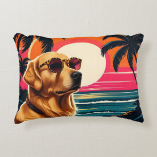 Cojín Decorativo Gafas de sol para perros retro Vintage Sunset Beac