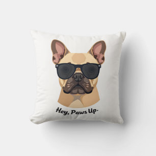 Cojín Decorativo Gafas de sol vintage Hey, Paws Up Bulldog Francés 