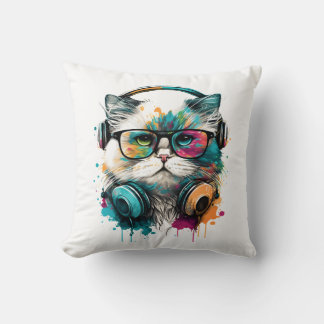 Cojín Decorativo Gafas y audífonos para gatos