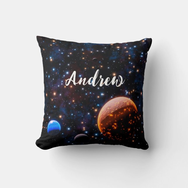 Cojín Decorativo Galaxia con nombre de estrellas y planetas (Anverso)