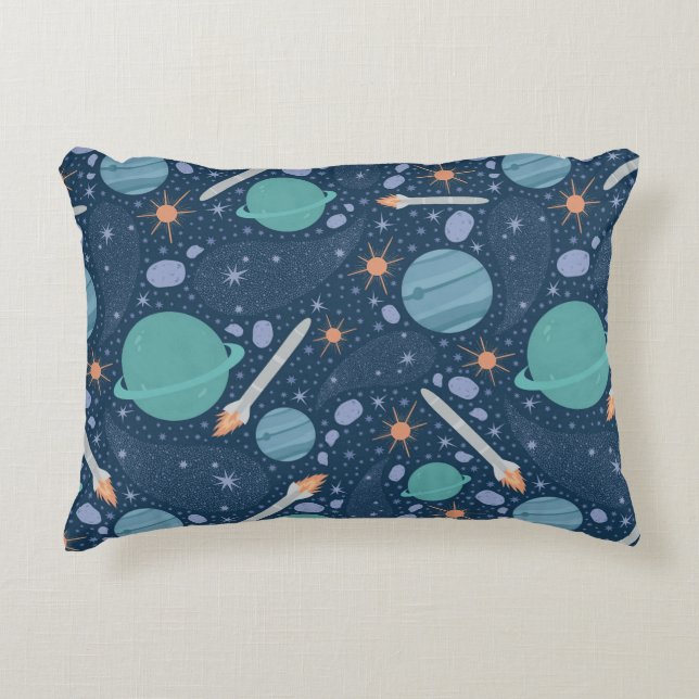 Cojín Decorativo galaxia de planetas y cohetes (Anverso)