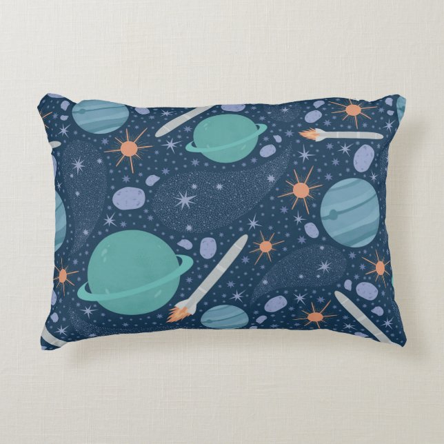 Cojín Decorativo Galaxia de planetas y cohetes (Anverso)