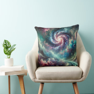 Cojín Decorativo Galaxia Espiral Nebulosa Cósmica Colorida y Estrel
